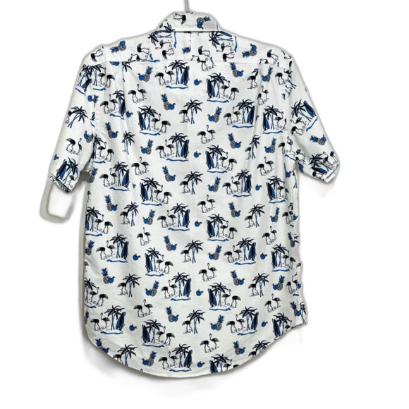 Ralph Lauren Flamingo Hawaiian Button Down Shirt Men's Sz S White Blue S/S - Picture 2 of 6